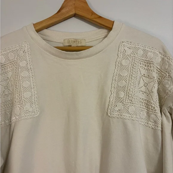 Cream Crochet Lace Patch Sweatshirt - Picture 7 of 12
